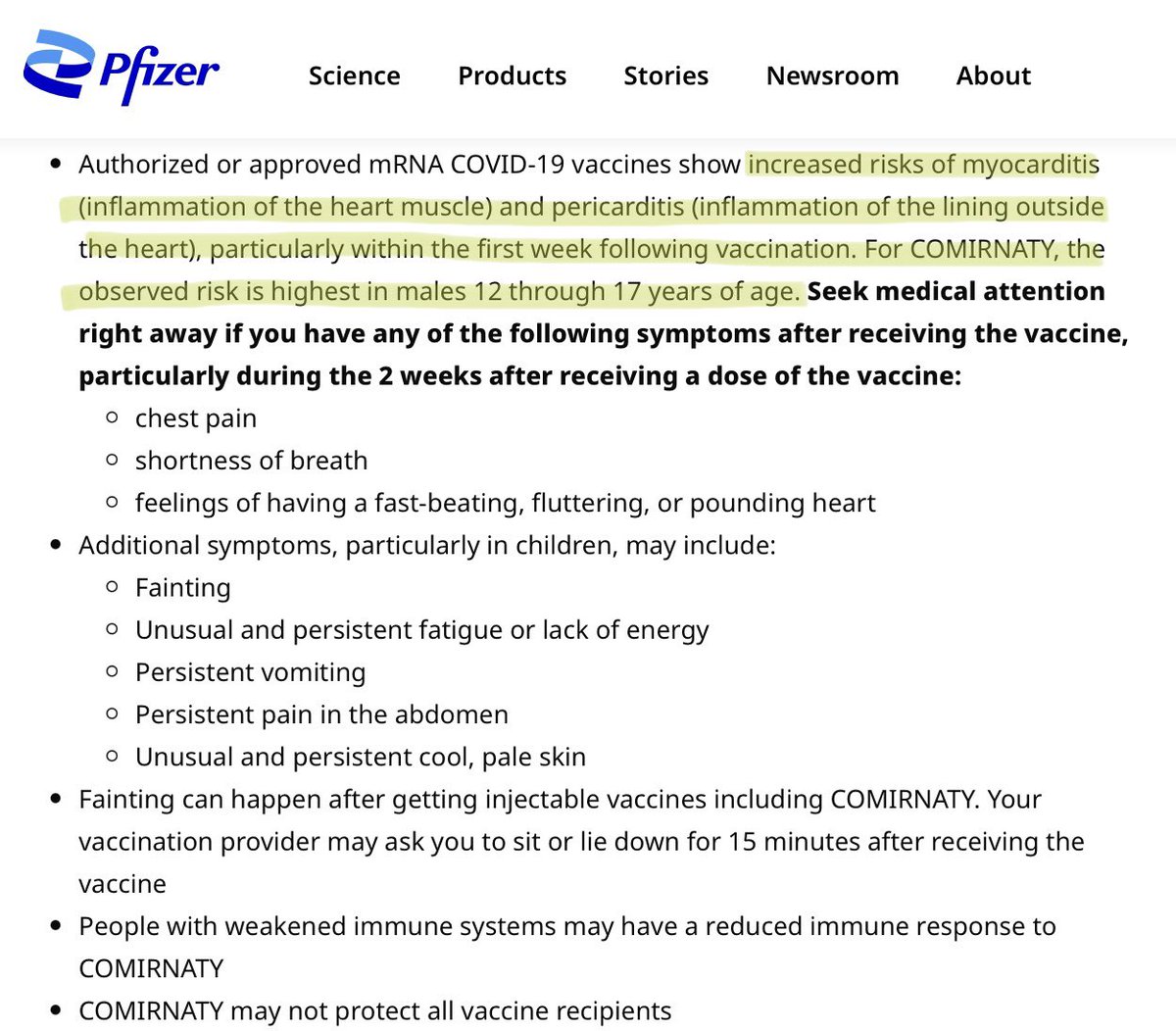 🔥Pfizer issued a press release Friday afternoon stating definitively that mRNA covid vaccines “show increased risks” of myocarditis + pericarditis. Highest risk = adolescent males. It’s INEXCUSABLE that 1000s of college kids are STILL forced to get a shot w/these known risks.