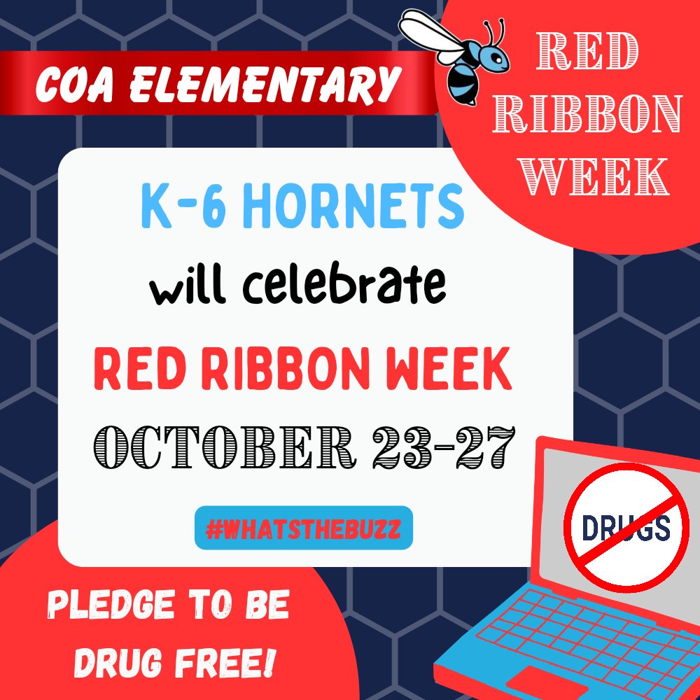 K-6 Hornets <a href="/CUSD_Online/">Chandler Online Academy</a> will celebrate RED RIBBON WEEK October 23-27 🎉❤️💙🐝💙❤️🎉#whatsthebuzz #pledgetobedrugfree <a href="/ChandlerUnified/">Chandler Unified School District</a> #excellenceonline #wearechandlerunified