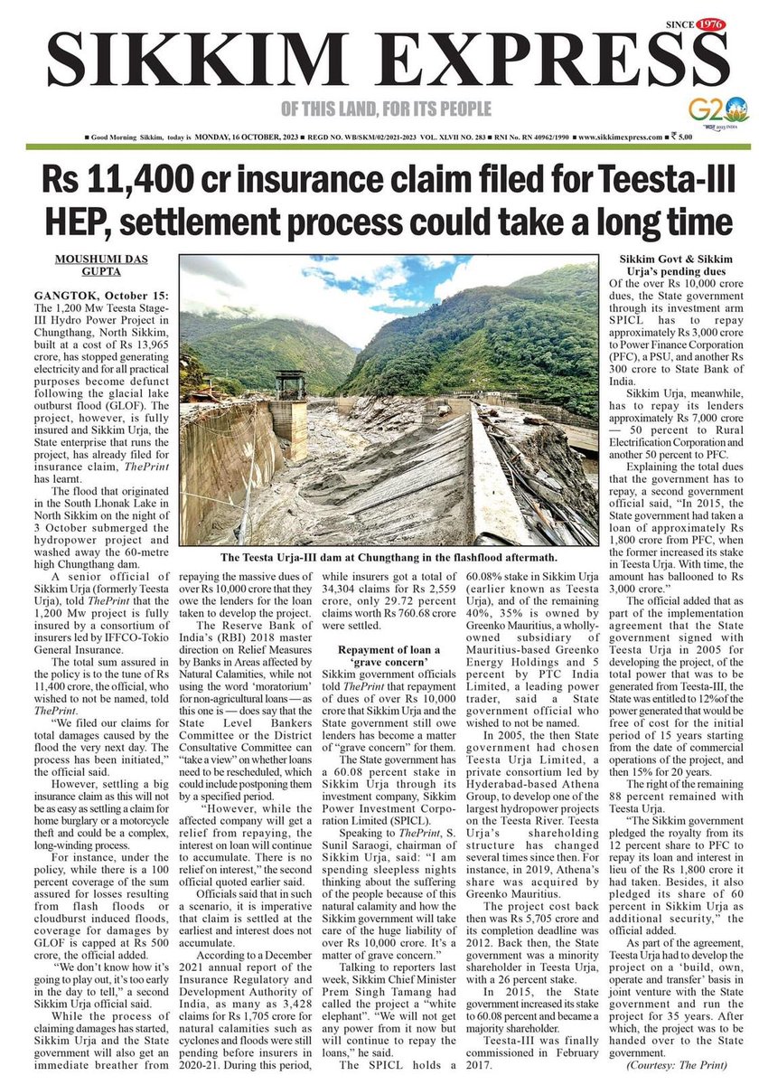 Amitangshu| অমিতাংশু। (@amitangshu) on Twitter photo I mentioned this in my discussion with <a href="/_Vaishnavi_R/">Vaishnavi Rathore</a> that financial losses from the recent #SikkimFloods will not affect the agencies & pvt companies building dams because they are fully insured. It will affect the uninsured poor whose houses & livelihoods have been washed away. I mentioned this in my discussion with <a href="/_Vaishnavi_R/">Vaishnavi Rathore</a> that financial losses from the recent #SikkimFloods will not affect the agencies & pvt companies building dams because they are fully insured. It will affect the uninsured poor whose houses & livelihoods have been washed away.