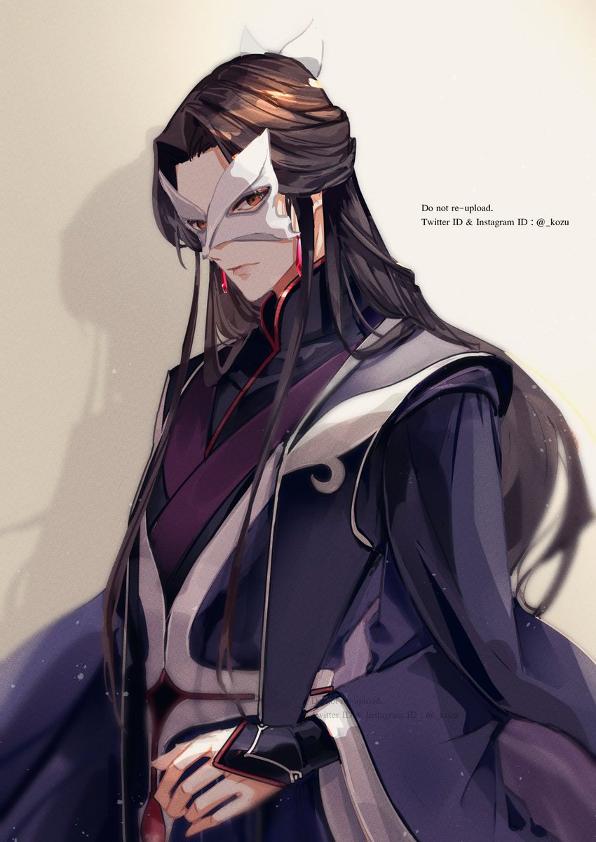 1boy male focus long hair solo chinese clothes mask robe  illustration images