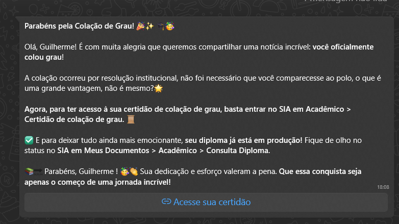 Mensagens que gostamos de receber 🥰