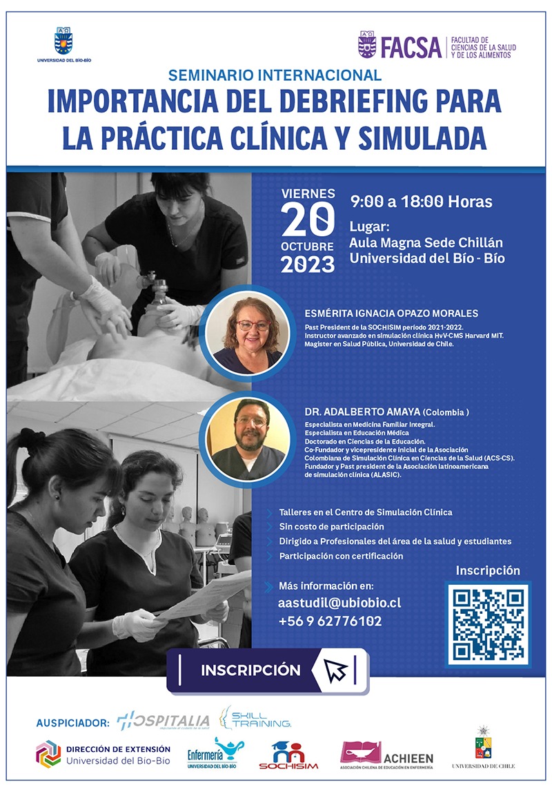 ACHIEEN1's tweet photo. Los invitamos al Seminario Internacional de Simulación Clínica  “Importancia del debriefing para la práctica clínica y simulada” .
Para más información:
aastudil@ubiobio.cl
+569 62776102

Link de Inscripción: https://t.co/kvIWaQdtAs

#ACHIEEN #educacion #enfermeria #salud https://t.co/i9pCjMBmUL