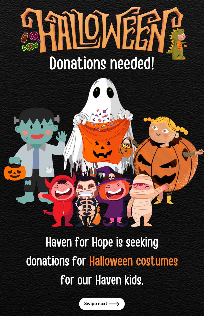 HavenForHope's tweet photo. Haven for Hope is seeking donations for Halloween Costumes for our Haven kids. New costumes preferred - gently ok! We need all sizes and all genders!
#havenforhope #hopeliveshere #havenhalloween #halloween https://t.co/J6TGq9AmzK