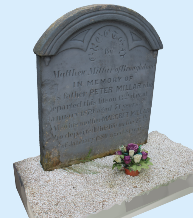 ItsBobCurrie's tweet photo. Haven't done any #photogrammetry work in a while, but this is a model of the grave of my 5x great-grandparents, Peter and Margret Millar, in #Craigs, #CountyAntrim. Was lovely visiting them earlier in the month.
#ballymena #cullybackey
https://t.co/K6TfRg7TwD https://t.co/ik2A9SwGFU