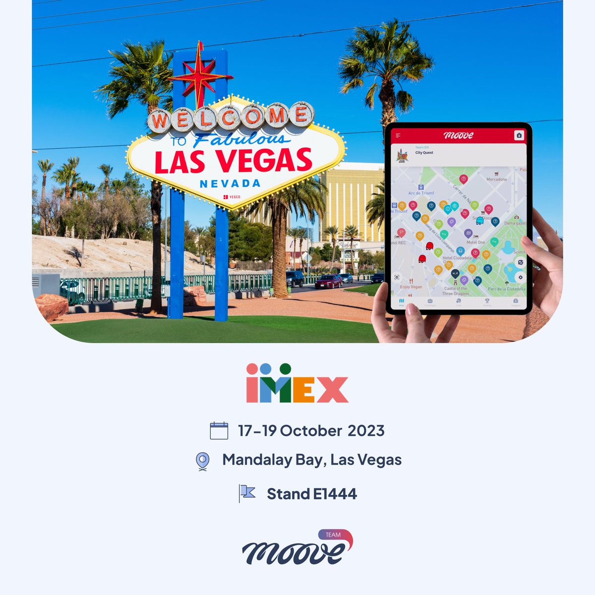 Gearing up for #IMEXLasVegas? 🎲 Dive into transformative event engagement with #mooveTEAM at Stand E1444! Supercharge team-building, &amp; craft unforgettable incentive trips with our gamification solution. See you tomorrow! 🌟 #EventPros