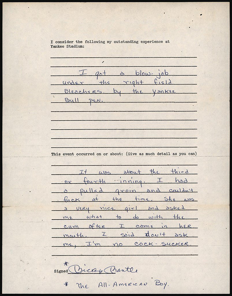 Mickey Mantle - Players Tribune 

“Im no c**k sucker