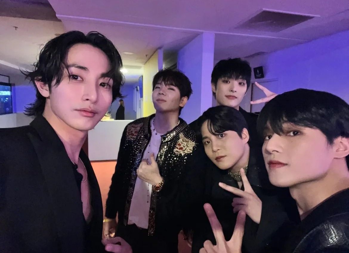 1024updates's tweet photo. [📷] 231017 | @.dj_raiden_ IG story 
Mingi, Wooyoung and Jongho with DJ Raiden and Lee Soohyuk 

#ATEEZ #에이티즈 @ATEEZofficial https://t.co/OGViek3iBF