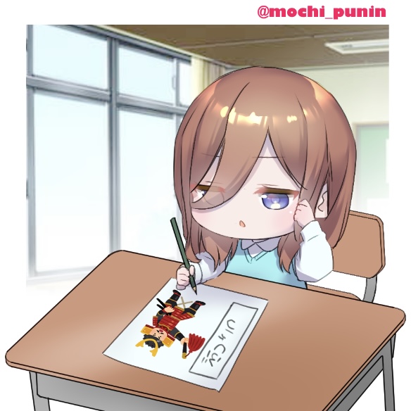 nakano miku 1girl brown hair solo desk indoors shirt school desk  illustration images