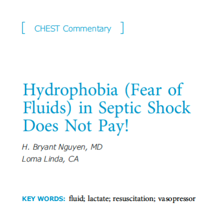 A brief editorial summarizing the approaches to fluid management in the last decade. Does a restrictive fluid approach with reliance on vasopressors in the ED and ICU result in any beneficial outcome other than increased use of ICU resources? @accpchest tinyurl.com/jb5k5s2u