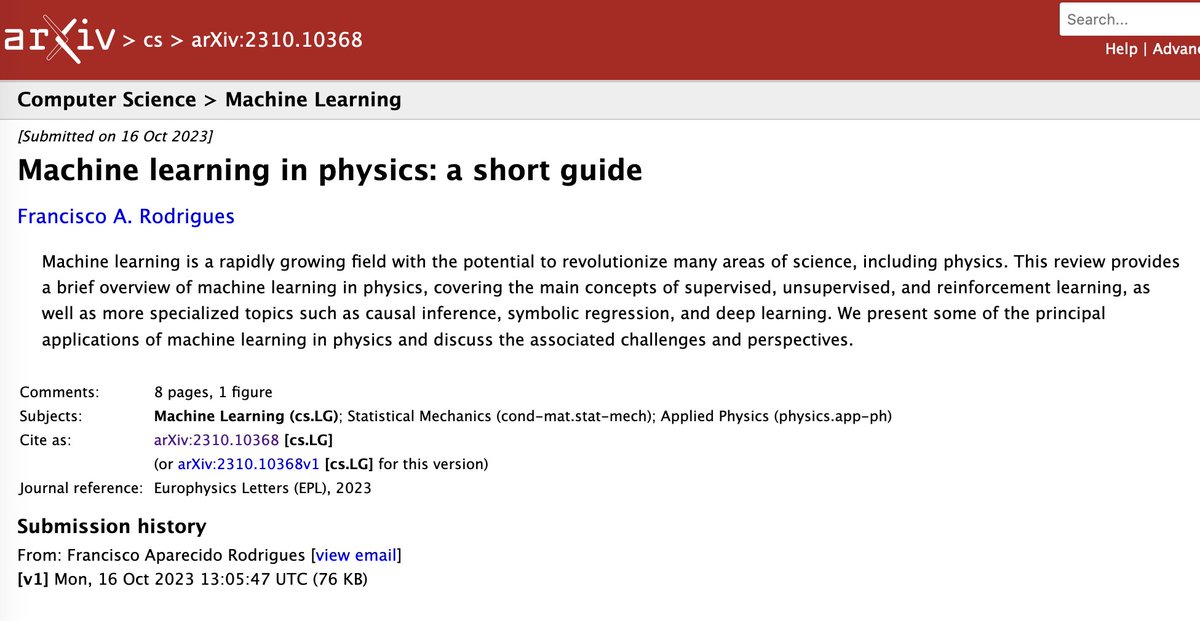 My new review on <a href="/arxiv/">arXiv.org</a>: Machine learning in physics: a short guide (to appear on EPL).
arxiv.org/abs/2310.10368
#machinelearning #datascience #analytics #physics #DataAnalytics #ArtificialInteligence #deeplearning