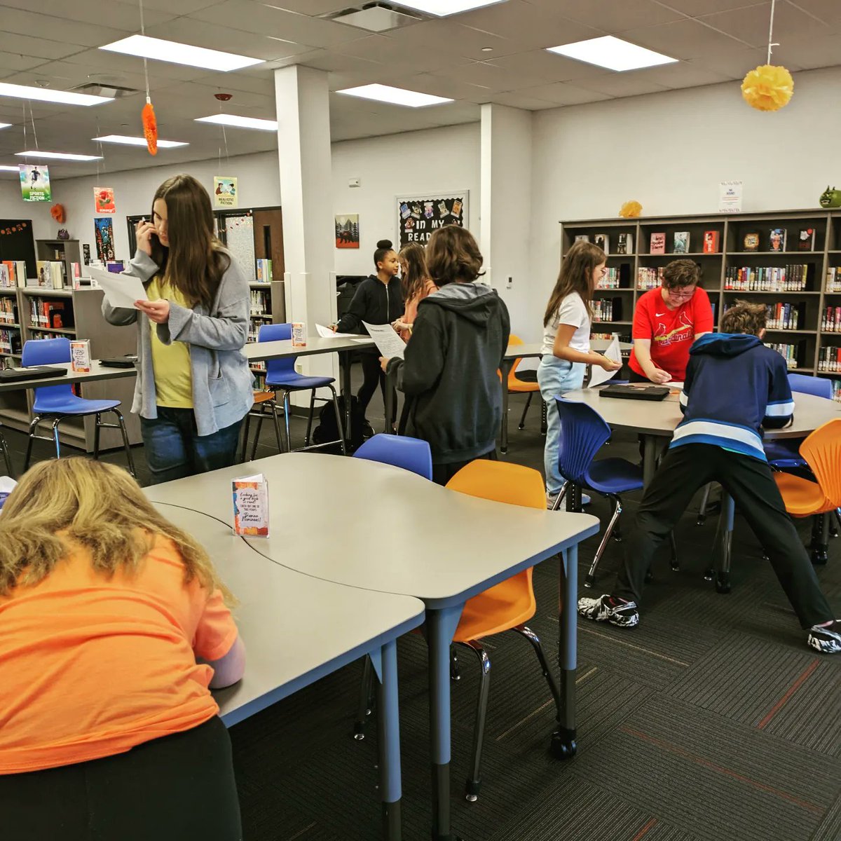 LibraryNpms's tweet photo. 1st Library Book Club Den Time this year! We played "Find Someone Who" &amp; a bookish version of "Would You Rather" with all of our book-loving friends today. Can't wait for more Den Time fun next week! #npmsreads #npmsgrizzlies #grizzliesread #wsdlibraries https://t.co/C0Kdu5ZhKJ