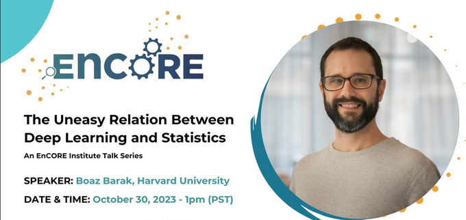Foundations of Data Science (@dsfoundations) on Twitter photo 📢 Our next talk on the "Theory of Large ML Models" will be on Monday, Oct 30, 1pm PT. Boaz Barak (<a href="/boazbaraktcs/">Boaz Barak</a>) from <a href="/Harvard/">Harvard University</a> will tell us about "The Uneasy Relation Between Deep Learning and Statistics".
Free registration: sites.google.com/view/dstheory 📢 Our next talk on the "Theory of Large ML Models" will be on Monday, Oct 30, 1pm PT. Boaz Barak (<a href="/boazbaraktcs/">Boaz Barak</a>) from <a href="/Harvard/">Harvard University</a> will tell us about "The Uneasy Relation Between Deep Learning and Statistics".
Free registration: sites.google.com/view/dstheory