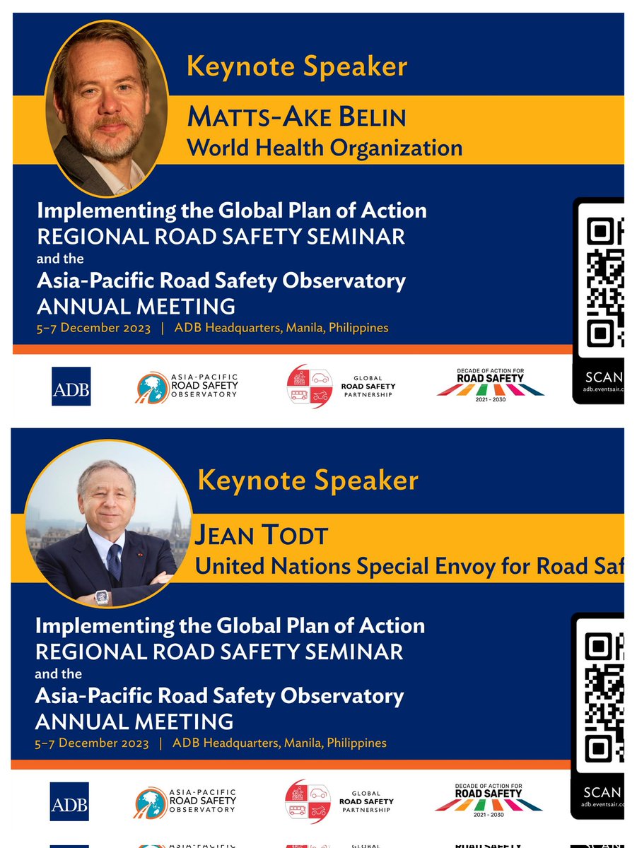 An amazing lineup of experts already announced (and many more to come) for the @adbtransport @grspartnership @aprsoweb #Asia #Pacific #RoadSafety Seminar to be held in #Manila Dec 5-7. Come join us! adb.eventsair.com/aprsomeeting-r… @JeanTodt @ADB_HQ @UNRSC