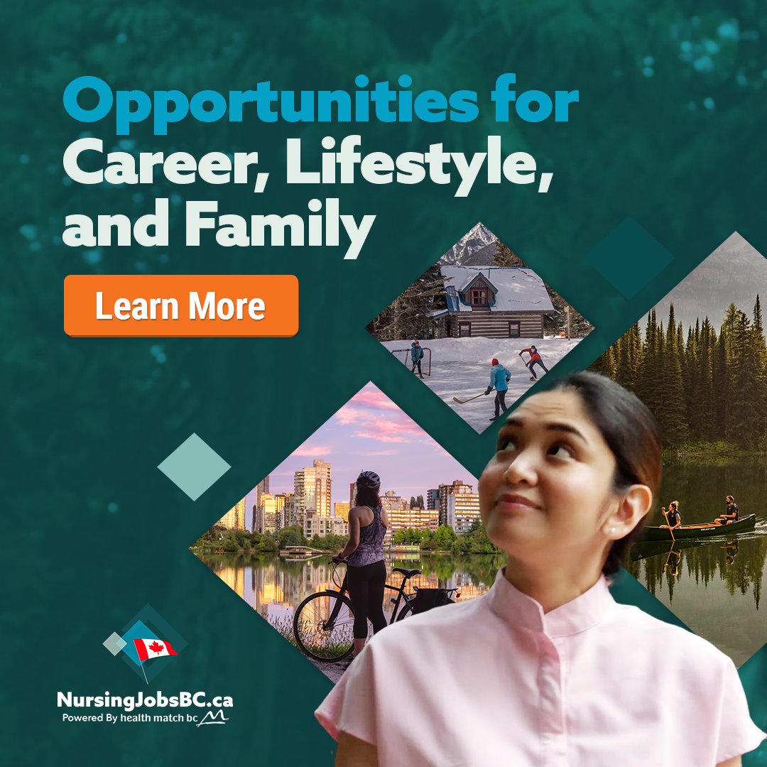 HealthMatchBC's tweet photo. Internationally educated nurses: opportunities available for your career, lifestyle, and family in British Columbia, Canada. Jobs for: Registered Nurses, Licensed Practical Nurses, Registered Psychiatric Nurses: https://t.co/9rrqYMUxCs

#NursingJobsBC #NurseJobs #Nurses #IEN #RN https://t.co/1pem6VnsdR