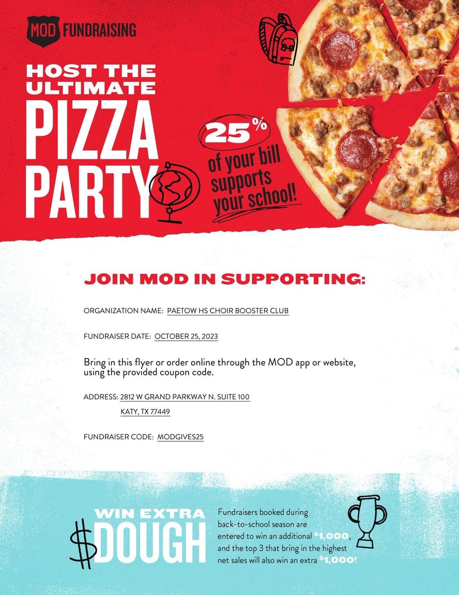 Save the date! Join us for our Choir Family Dinner at MOD Pizza next Wednesday!! MOD Pizza