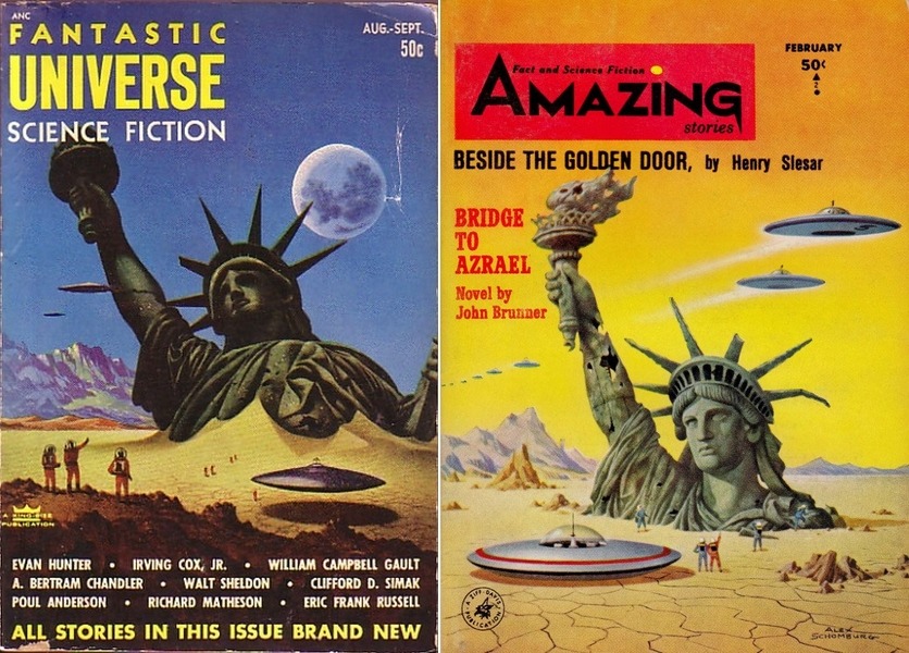 Portadas de Fantastic Universe y amazing stories ambas por Alex Shomburg
