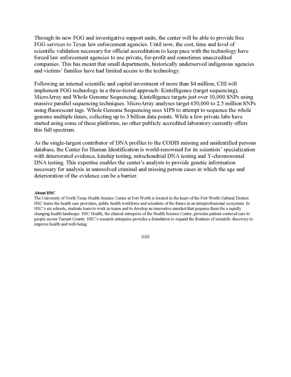 #CHI becomes nation’s first public lab to earn accreditation to perform Forensic Genetic Genealogy.  No-cost FGG testing will be offered to all Texas law enforcement agencies. #FGG #ColdCases