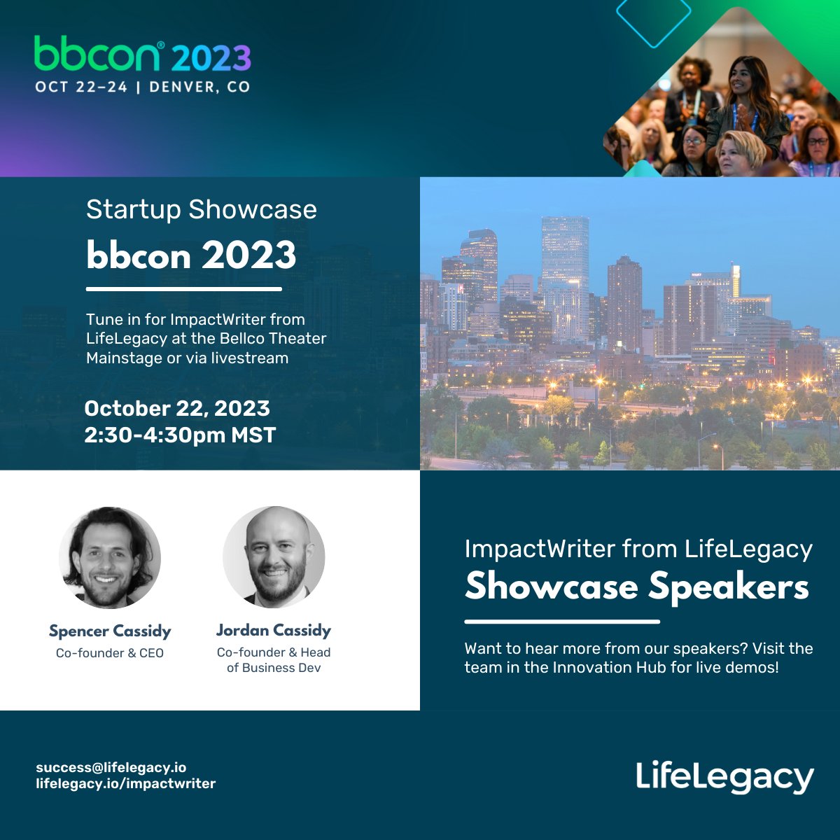 LifeLegacy is jetting off to Denver for @blackbaud #bbcon, Oct 22-24! Check us out on the Mainstage of the Bellco Theater for the Startup Showcase.