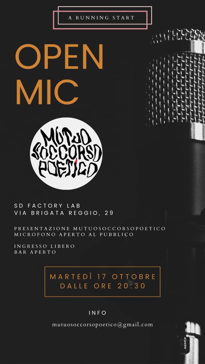 in_versamente's tweet photo. 💥 STASERA OPEN MIC A SD FACTORY DALLE 20.30 💥

#MutuoSoccorsoPoetico #OpenMic #SdFactory #ReggioEmilia #PoetrySlam #poesiaitaliana https://t.co/dNiZgYyVND