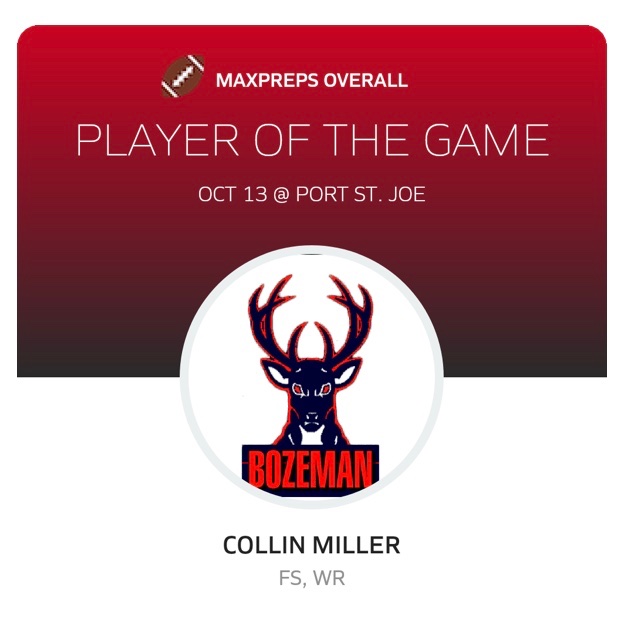 DBS_Football's tweet photo. Who’s a #baller??… @collin_miller7 is a #baller 💯 
@FloridaMaxPreps Overall &amp; Offensive #bozemanbucksfootball Player of the Game #congrats #footballseason2023 #week8 https://t.co/Q7MoWOlyYZ