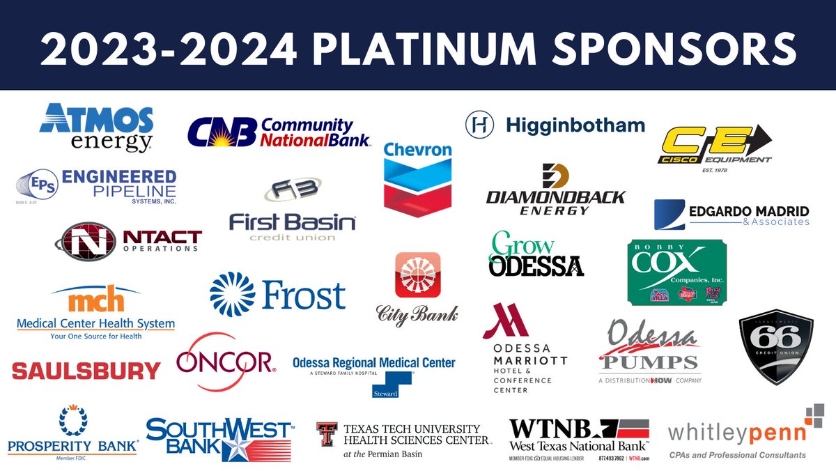 OdessaChamber's tweet photo. We want to kick off #ChamberofCommerceWeek by extending our heartfelt thanks to the 26 Platinum Sponsors who are the cornerstone of our success! Without your generous support, we simply couldn't do what we do. π https://t.co/b0eIOQQMwV