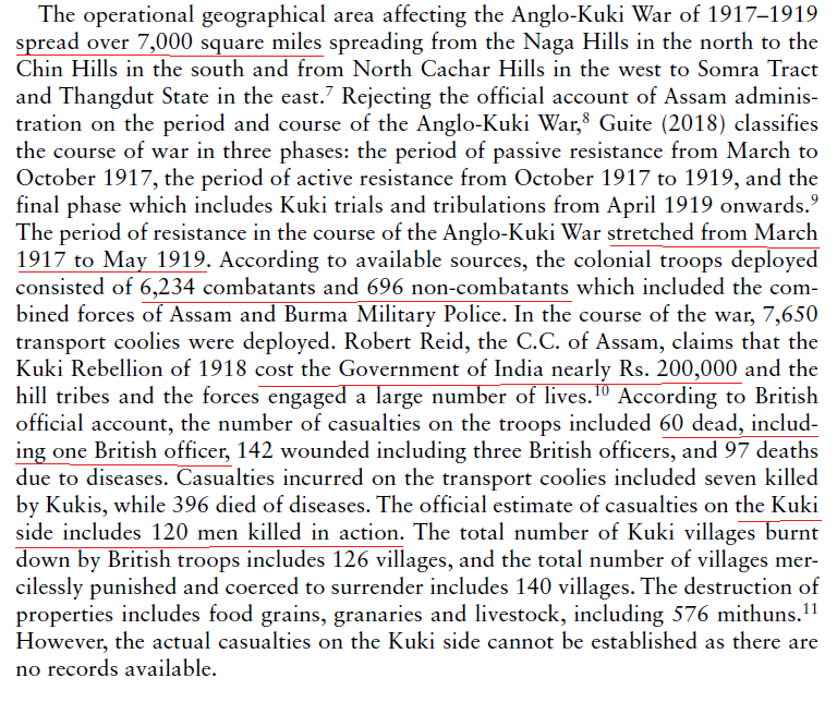 ⚔️Anglo-Kuki War statistics:
➡️Stretched over 7,000 square miles for a period of two years.
➡️About 7,000 forces were deployed, and an equal number of transport coolies.
➡️The British lost 60 men, and the Kukis are estimated to have lost 120 men.