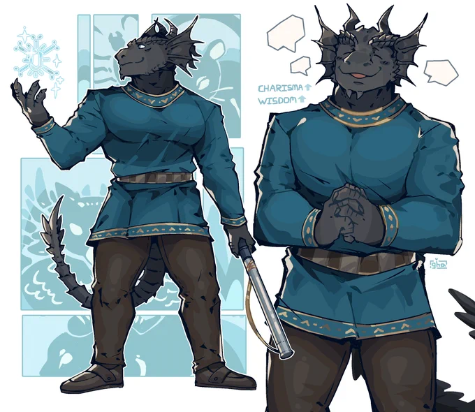 my bg3 dragonborn!! he's an arctic circle druid~ 