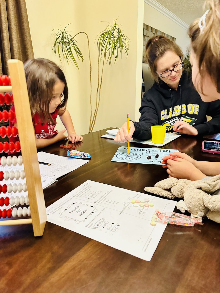 Play is the engine of learning. Lillian’s teacher shared this making 10’s game. Going beyond memorization and making connections. We are building her first derived facts. If I know 5+5=10, then I know that 5+4= one less, or 9. I also know 5+6 is one more or 11. #mtbos <a href="/CaradocPS/">Caradoc Public School</a>