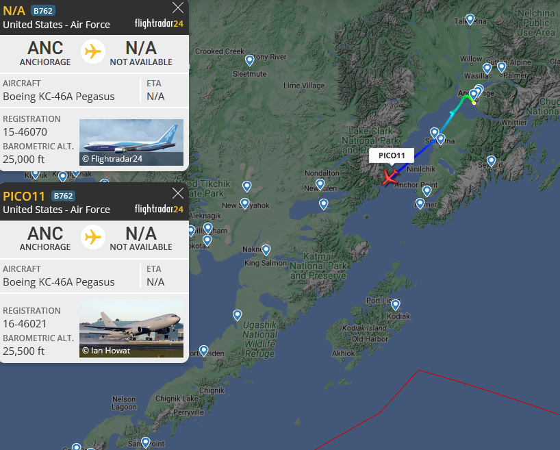 SirListenalot's tweet photo. 1545z #KC46's #AE5BC6 #AE63B2 as #PICO11-12 out of Anchorage for 2BW Barksdale #B52's
1930z #KC135's #AE047B #AE0509 #AE042B as #FRESH76-77, 79 on a round trip out of Yokota for those B52s https://t.co/Ln1sriAdWW
