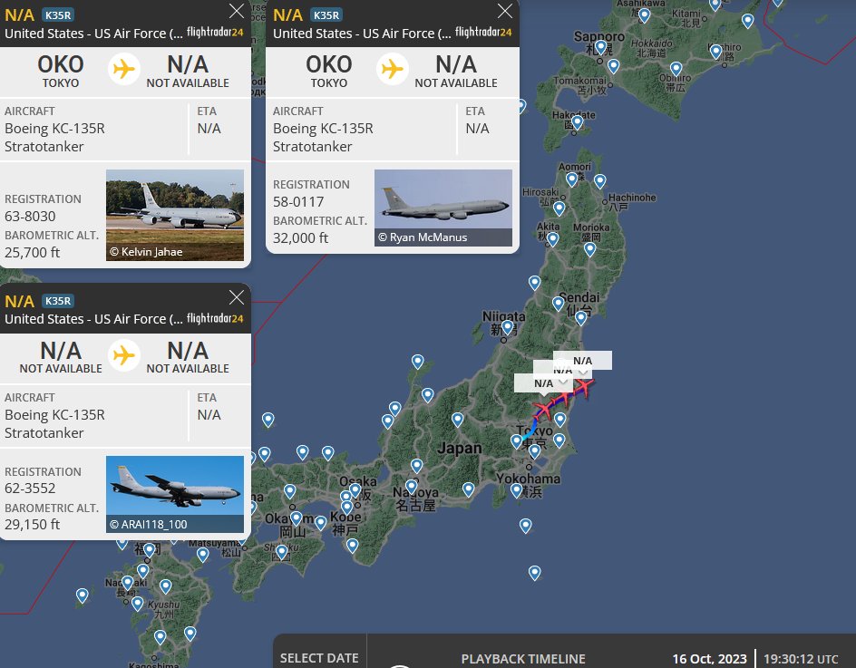 SirListenalot's tweet photo. 1545z #KC46's #AE5BC6 #AE63B2 as #PICO11-12 out of Anchorage for 2BW Barksdale #B52's
1930z #KC135's #AE047B #AE0509 #AE042B as #FRESH76-77, 79 on a round trip out of Yokota for those B52s https://t.co/Ln1sriAdWW