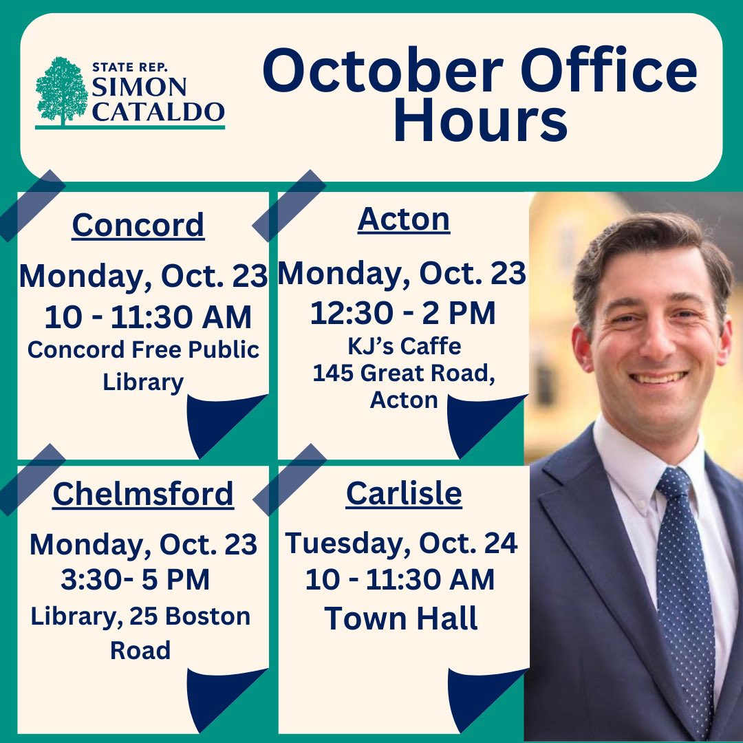 Pleased to share my next office hours in @ActonMAGov @townofcarlisle @Chelmsford_MA @TownofConcordMA 
TY @KJsCaffe @chelmsfordlib @ConcordLibrary for hosting.
