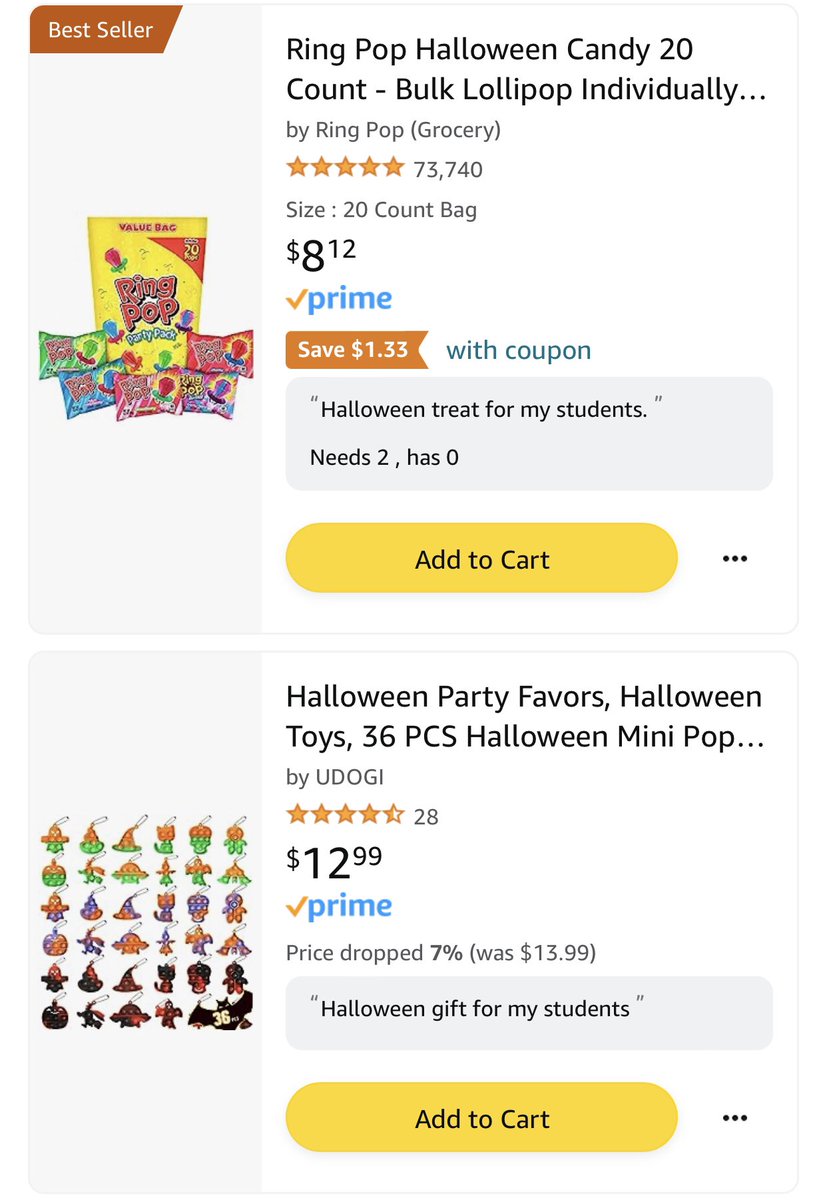 Halloween is fast approaching. I could really use some help with a treat for my students🥹 🎃2nd grade 🎃Title one school 🎃29 students 🎃8th year teaching Any help is greatly appreciated💙 amazon.com/hz/wishlist/ls…