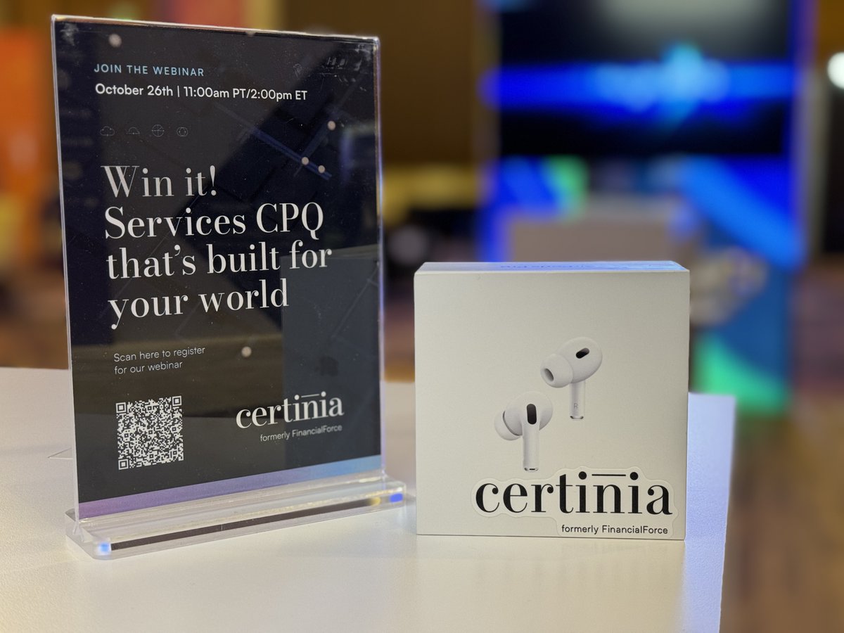 #Certinia is hosting an #AirPods Pro giveaway at TSIA World ENVISION! To enter, all you have to do is:

1️⃣ Follow Certinia on LinkedIn
2️⃣ Post a selfie 🤳 from our booth (#301), tag our company and use the hashtags #TSIAWorld and #EnvisionCertainty

#TSIA