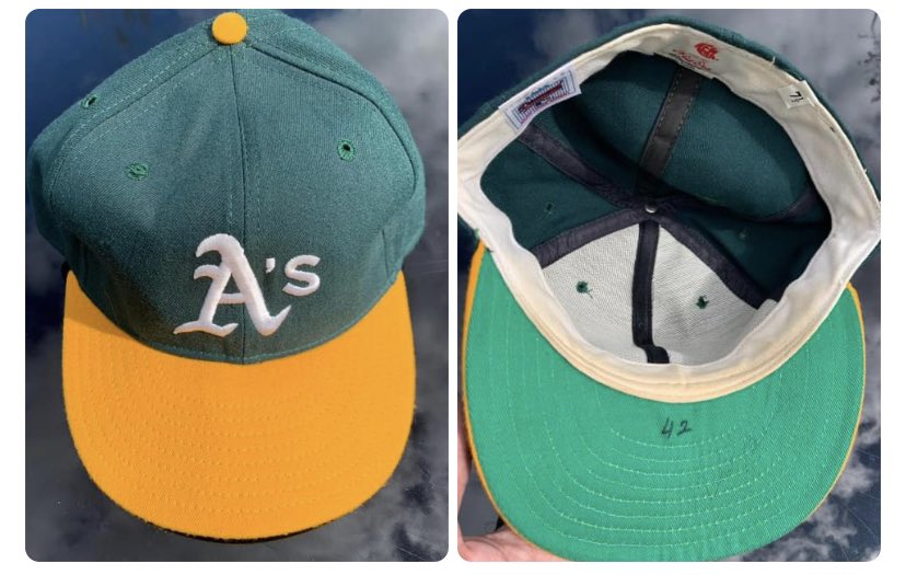 GeorgeFalkowski's tweet photo. Another #FalkowskiFlashback courtesy of Sunday’s visit to the storage unit 🌞 The previous owner asked me during batting practice at Fenway Park, “you want this? It doesn’t fit me.” Ok! #Athletics @LastDiveBar @Shakabrodie @smokin_steve_72 https://t.co/VdjjG2ntMt