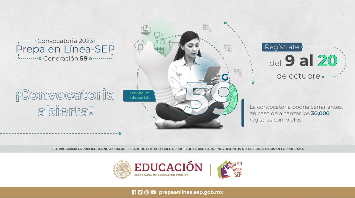 CONALEP_Mex's tweet photo. ¡Convocatoria abierta!
Comenzamos el periodo de registro de la Convocatoria 2023 Generación 59 de Prepa en Línea-SEP.
Realiza tu registro en el enlace https://t.co/xp9HbWglPU
#Convocatoria2023PLSEP #G59_PL-SEP #PrepaEnLíneaSEP https://t.co/kFQDWRHqTm
