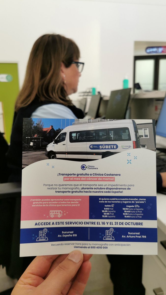 Esta semana y la próxima, clínica costanera sede españa tiene transporte gratuito. Saliendo desde la costanera a pasos del terminal de buses. No hay excusas para no venir! #radioaustral #clinicacostanera #valdiviacl #valdivia #radiobiobio #mamografía #petct #resnonacia