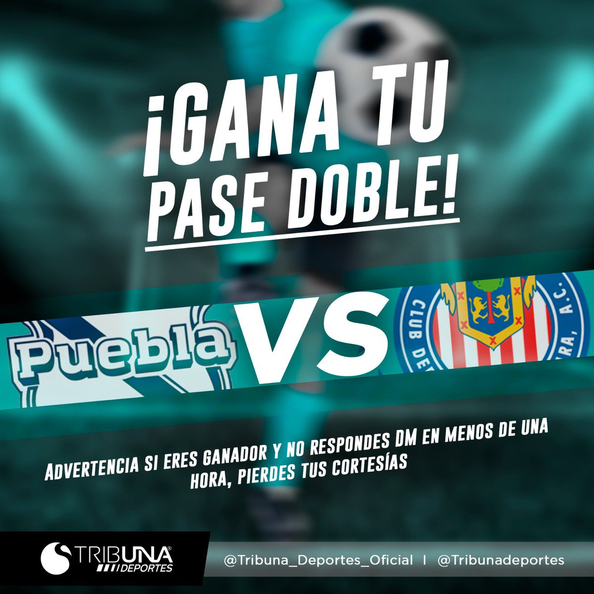 Tribunadeportes's tweet photo. Gana tu pase doble 🎟️ para el @ClubPueblaMX 🎽 🆚 🐐 @Chivas, para participar: 

⚽️ Da RT y responde con el #TribunaDeportesMeLlevaAlCuau 
⚽️ Además de seguirnos, sigue a @NoticiasTribuna, @TribunaVigila y @codigorojopue (anexa captura) 
⚽️ Comparte tu nombre completo https://t.co/1tluaWocq7
