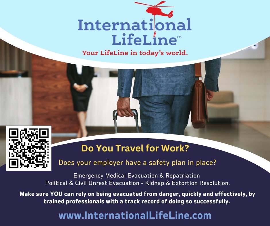 Do you travel for work?  An International LifeLine™ Membership is a MUST in the event of an unplanned event.  #internationallifeline #travelsafety #emergencyplan #travel #travelsafety #worksafety #TripSafety #explore #traveltips #corporatetravel