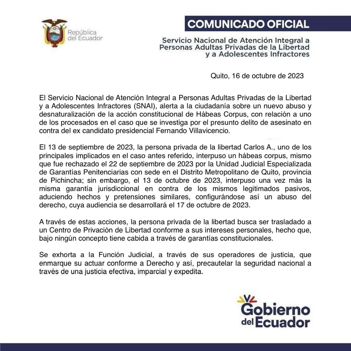 SNAI Ecuador tweet media