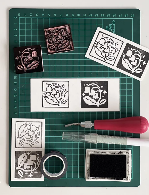 hand carved lily of the valley stamps!! 🌿🌷 (we gotta petition apple for a lily emoji for the WLW/yuri fans) 