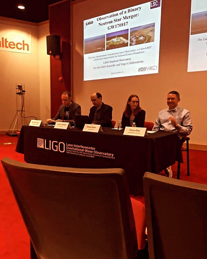 The LIGO Hanford press conference announcing the detection of the neutron star merger, GW170817, six years ago today! #gravitationalwaves #astrophysics 🙂