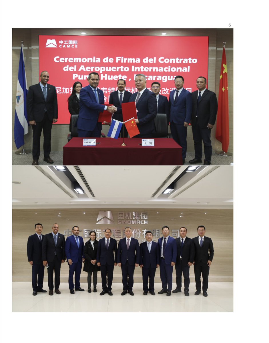 🇳🇮🇨🇳✈️ En el marco del 10 aniversario del la Iniciativa de la Franja y la Ruta, #Nicaragua y #China firman el contrato de Reconstrucción, Ampliación y Mejoramiento del Aeropuerto Internacional “Punta Huete” el cual tendrá la capacidad de atender a 3.5 millones de pasajeros