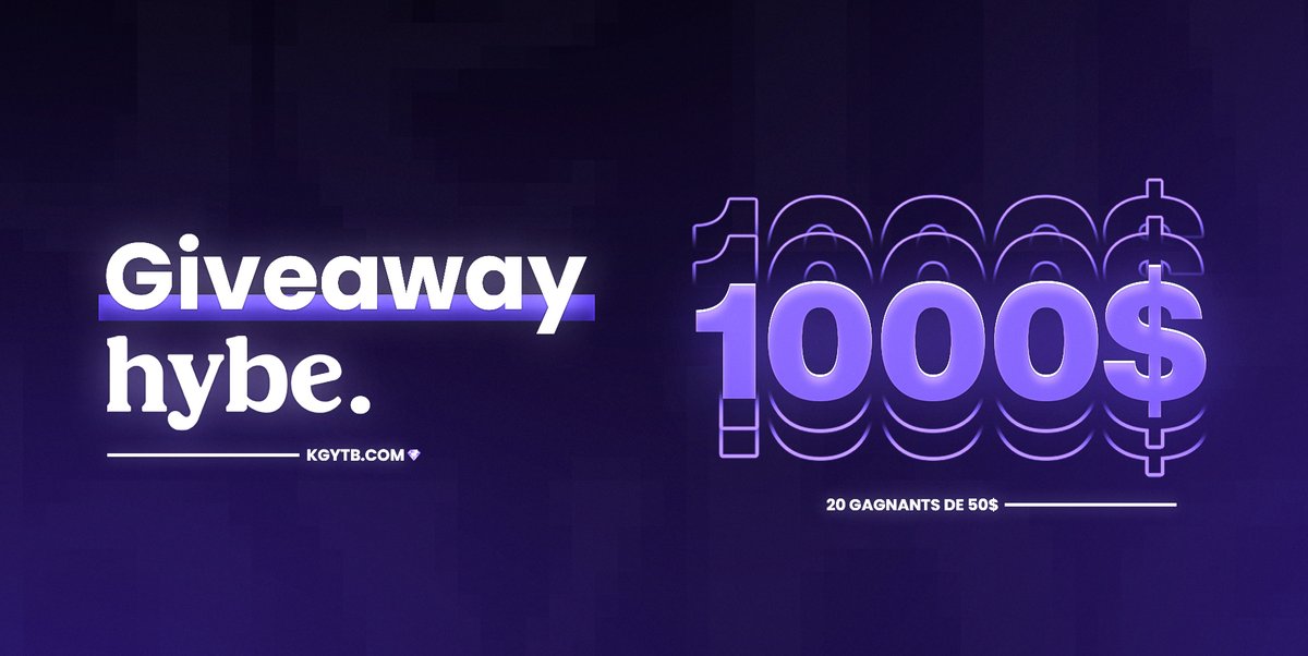 🎁GIVEAWAY KG x HYBE
💸1000$ SUR TON COMPTE HYBE (20 x 50$) 

Pour participer: 

🔹 Follow <a href="/KGytb_/">KG</a> &amp; <a href="/hybecom/">Hybe (Hybe.com)</a> 
🔹 Retweet ce tweet

🕧 Tirage au sort le Mardi 24 Octobre à 18 heures