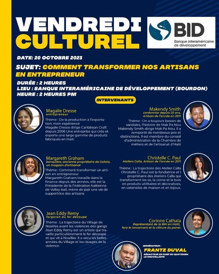 Jean Eddy Remy intervient ce 20 octobre au Vendredi Culturel de la #BIDHaiti.

#SaveNoaillesHaiti