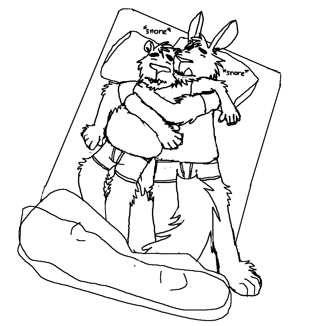 jaredsfurryart's tweet photo. line art of Ralph and Skippy hardcore snuggling in bed https://t.co/52RX8TQxjP