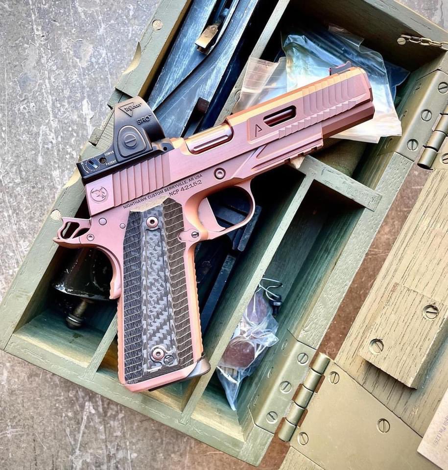 NighthawkCustom's tweet photo. That full rose gold on an Agent 2
・・・
🌹🌹🌹
#nighthawkcustom #agent2 #45acp #nighthawkagent2 https://t.co/Svn84z3gGi
