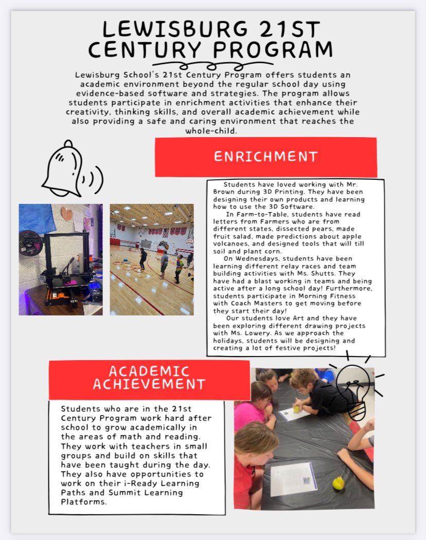 LewisburgShines's tweet photo. Students who participate in the 21st Century After-School Program received newsletters and community event packets today! Check out the great things our students are doing! #LCPride https://t.co/mbXzxVO6HW