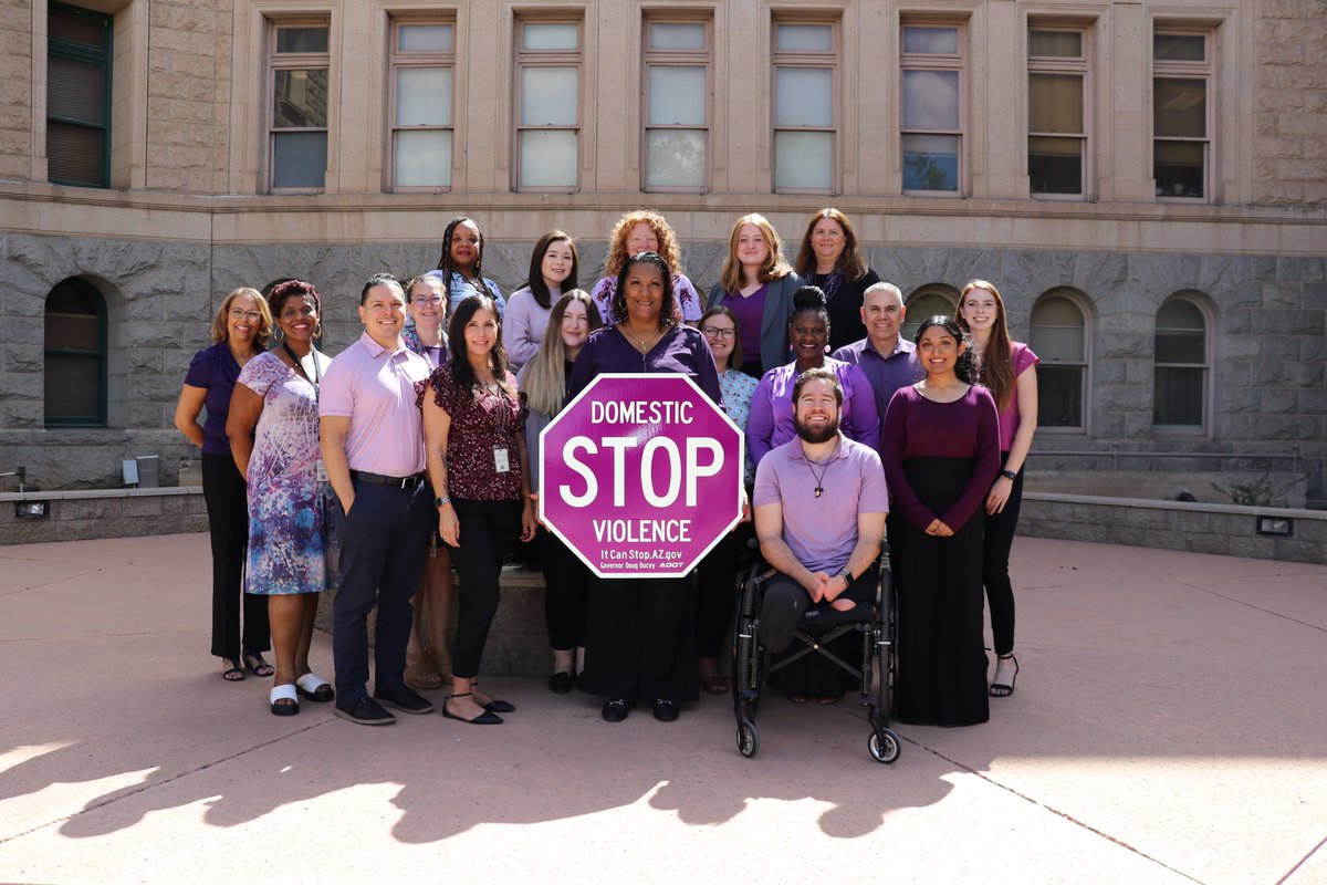 AZGOYFF's tweet photo. Domestic violence has no place in our communities. Today, we are proud to wear purple to show solidarity & support for victims & survivors. Join us for #PurpleThursday & help raise awareness about domestic violence. Together, we can #EndDVinAZ. #WearPurpleDay #ItCanStop https://t.co/nmsslofgOJ