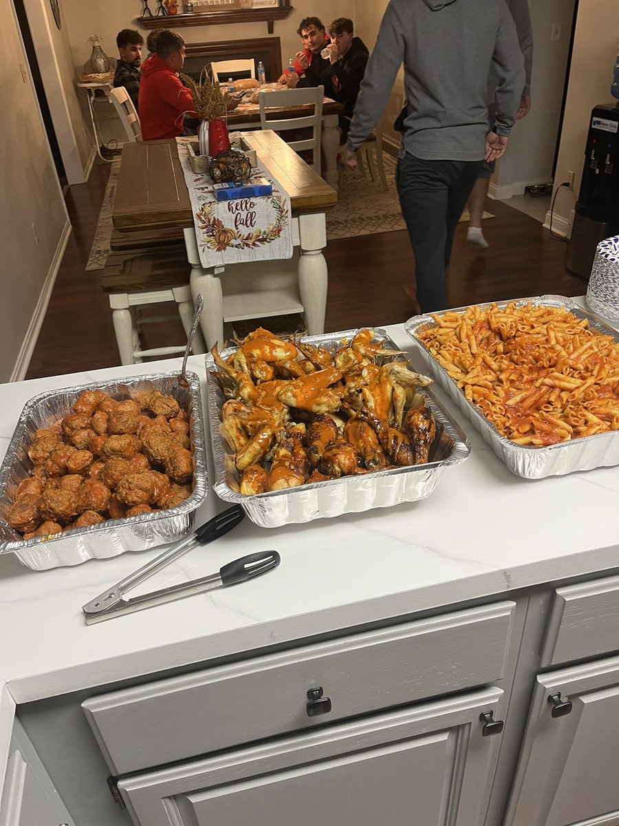 Mrs Mo cooked up some Pasta, Meatballs, and Sausage for the Seniors tonight.  And I made my famous my famous smoked Wings.  #AllOfUs