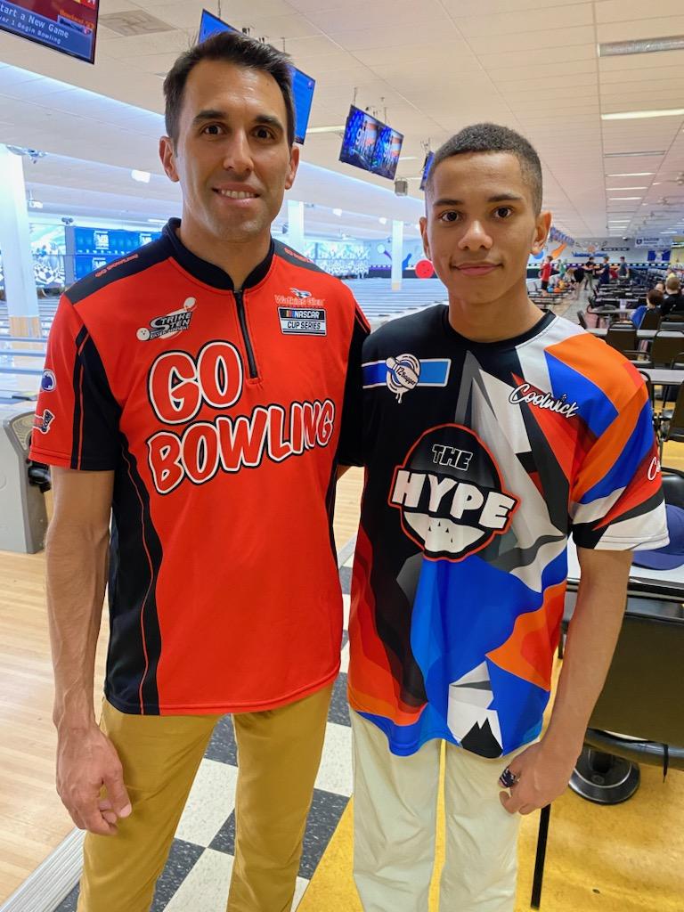 Nascar driver Aric Almirola and Elijah at the Gobowling event held @victorylanesnc with @KyleTroupPBA 
#gobowling #12bagger #bowling #storm #global900 #stormyouth #Coolwick